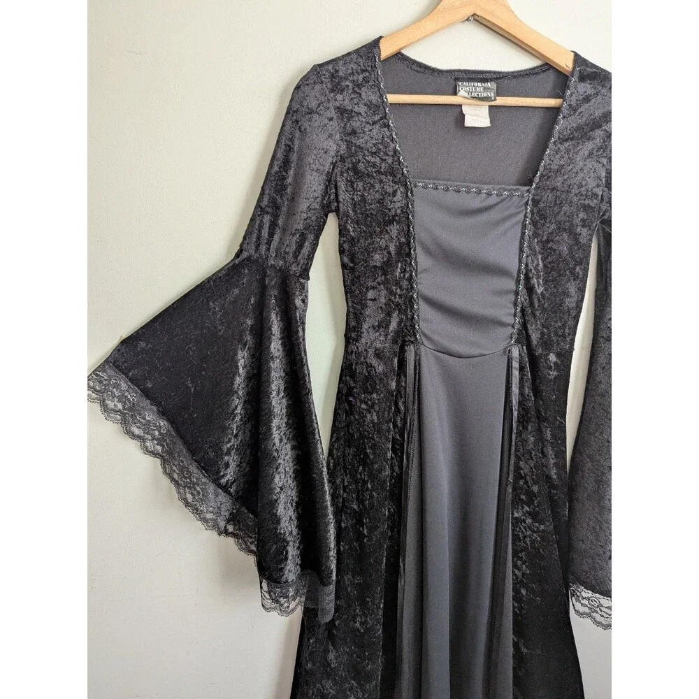 Vtg California Costume Co Angel Of Darkness Crushed Black Velvet Dress Sz Teen